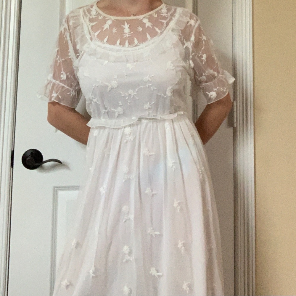 Cottagecore H&M Lace Sheer White Double-Layered Dress